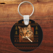 Funny Smoking Cat Meme Christmas Ugly For Men Wome キーホルダー (正面)