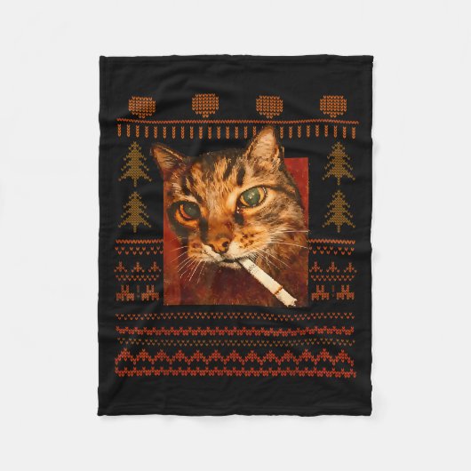 Funny Smoking Cat Meme Christmas Ugly For Men Wome フリースブランケット (正面)