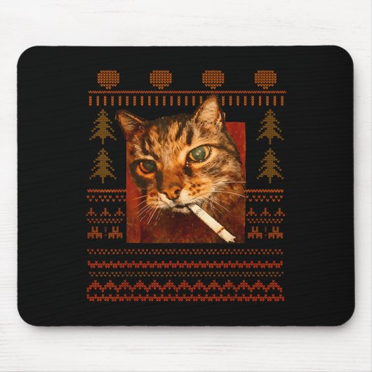 Funny Smoking Cat Meme Christmas Ugly For Men Wome マウスパッド (正面)