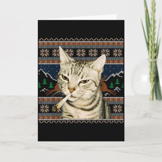 Funny Smoking Cat Meme Christmas Ugly Sweater Cat  カード (正面)