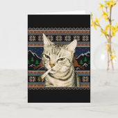 Funny Smoking Cat Meme Christmas Ugly Sweater Cat  カード (黄色い花)
