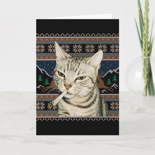 Funny Smoking Cat Meme Christmas Ugly Sweater Cat  カード (正面)