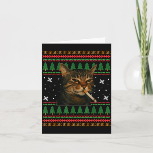 Funny Smoking Cat Meme Christmas Ugly Sweater Cat  カード (正面)