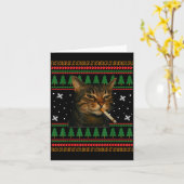 Funny Smoking Cat Meme Christmas Ugly Sweater Cat  カード (黄色い花)