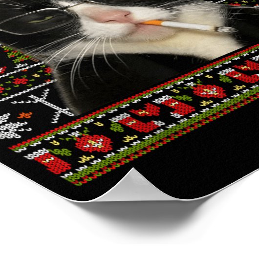 Funny Smoking Cat Meme Christmas Ugly Sweater Cat  ポスター (角)
