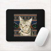 Funny Smoking Cat Meme Christmas Ugly Sweater Cat  マウスパッド (マウス)