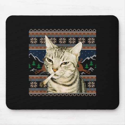 Funny Smoking Cat Meme Christmas Ugly Sweater Cat  マウスパッド (正面)