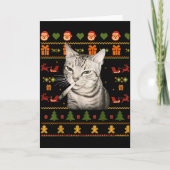 Funny Smoking Cat Meme Christmas Ugly Sweaters For カード (正面)
