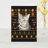 Funny Smoking Cat Meme Christmas Ugly Sweaters For カード (黄色い花)