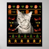 Funny Smoking Cat Meme Christmas Ugly Sweaters For ポスター (正面)