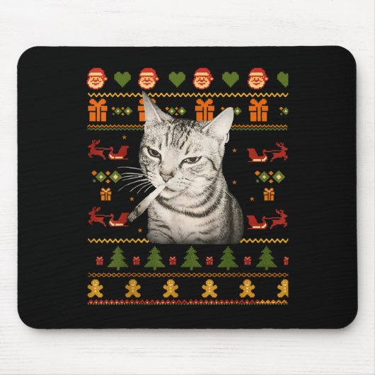 Funny Smoking Cat Meme Christmas Ugly Sweaters For マウスパッド (正面)