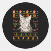 Funny Smoking Cat Meme Christmas Ugly Sweaters For ラウンドシール (正面)