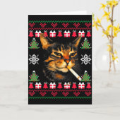 Funny Smoking Cat Meme Ugly Christmas Sweater For  カード (黄色い花)