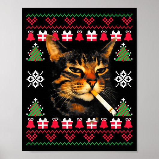 Funny Smoking Cat Meme Ugly Christmas Sweater For  ポスター (正面)