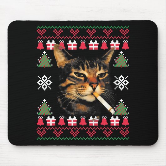 Funny Smoking Cat Meme Ugly Christmas Sweater For  マウスパッド (正面)