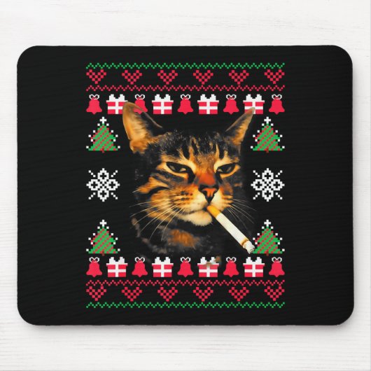Funny Smoking Cat Meme Ugly Christmas Sweater For  マウスパッド (正面)