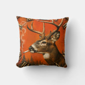 Funny Smoking Deer Rustic Hunting Cabin  クッション (正面)
