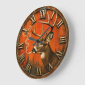 Funny Smoking Deer Rustic Hunting Cabin ラージ壁時計 (傾斜)