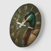 Funny Smoking Duck Hunter Cabin  ラージ壁時計 (傾斜)