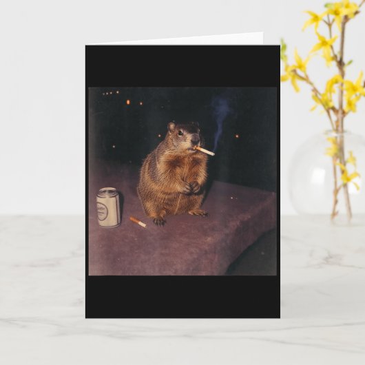 Funny Smoking Groundhog Cigarette Gen Z Retro Meme カード (黄色い花)