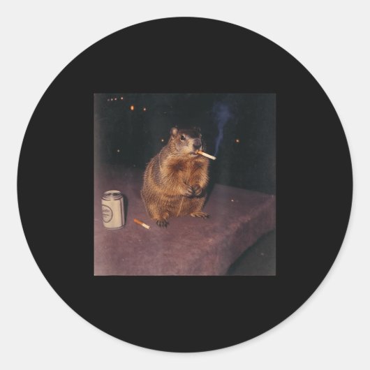 Funny Smoking Groundhog Cigarette Gen Z Retro Meme ラウンドシール (正面)