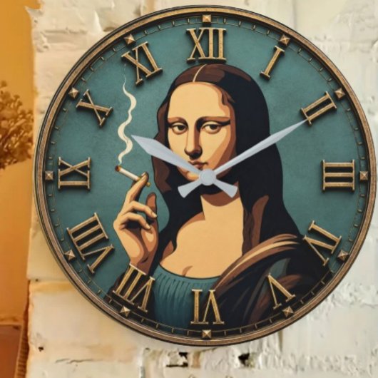 Funny Smoking Mona Lisa ラージ壁時計