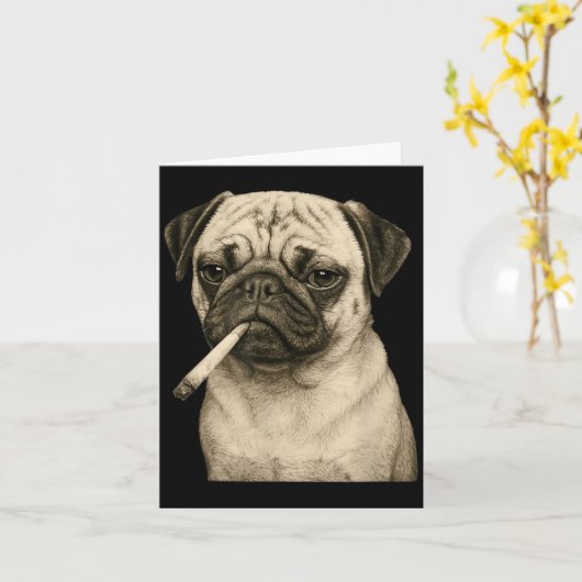 Funny Smoking Pug Dog Cigarette Gen Z Meme Graphic カード (黄色い花)