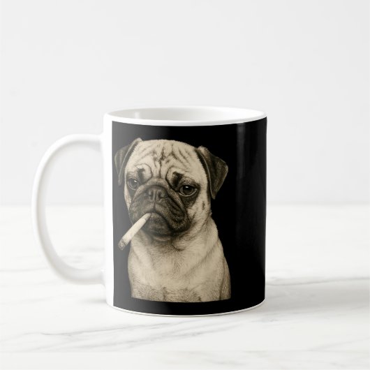 Funny Smoking Pug Dog Cigarette Gen Z Meme Graphic コーヒーマグカップ (左)