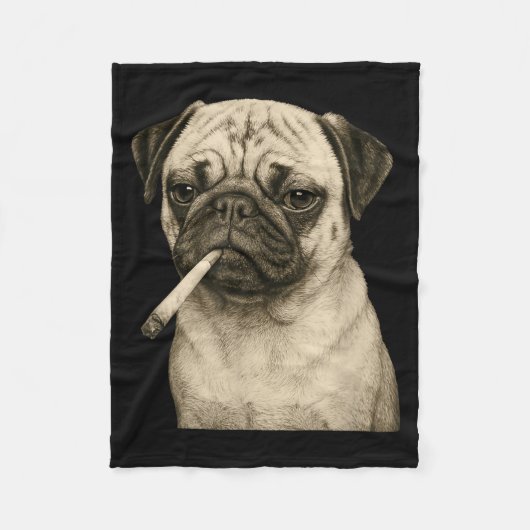 Funny Smoking Pug Dog Cigarette Gen Z Meme Graphic フリースブランケット (正面)