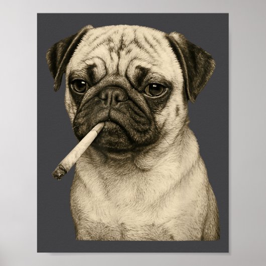 Funny Smoking Pug Dog Cigarette Gen Z Meme Graphic ポスター (正面)