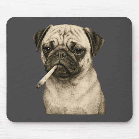 Funny Smoking Pug Dog Cigarette Gen Z Meme Graphic マウスパッド (正面)