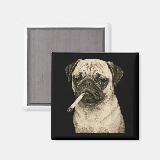 Funny Smoking Pug Dog Cigarette Gen Z Meme Graphic マグネット (正面/裏面)