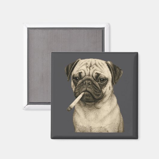 Funny Smoking Pug Dog Cigarette Gen Z Meme Graphic マグネット (正面/裏面)