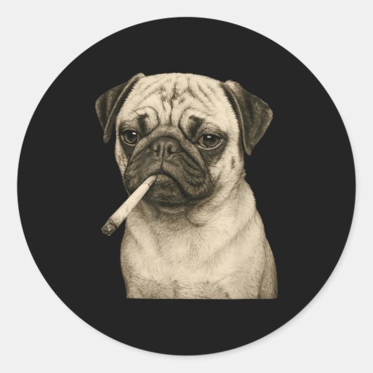 Funny Smoking Pug Dog Cigarette Gen Z Meme Graphic ラウンドシール (正面)