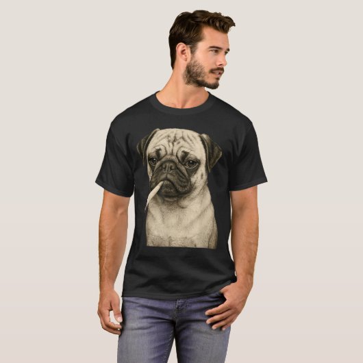 Funny Smoking Pug Dog Cigarette Gen Z Meme Graphic Tシャツ (正面フル)