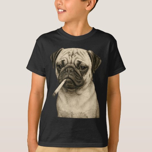 Funny Smoking Pug Dog Cigarette Gen Z Meme Graphic Tシャツ (正面)
