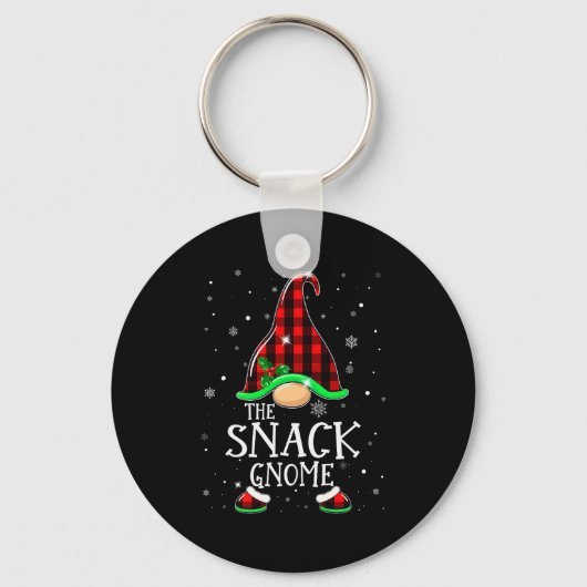 Funny Snack Gnome Buffalo Plaid Matching Christmas キーホルダー (正面)