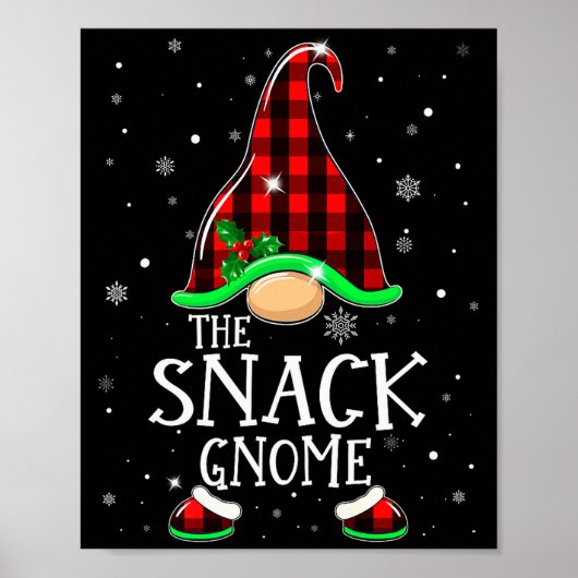 Funny Snack Gnome Buffalo Plaid Matching Christmas ポスター (正面)
