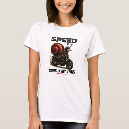 Funny Snail Biker – Speed Runs in My Veins Tシャツ (正面)