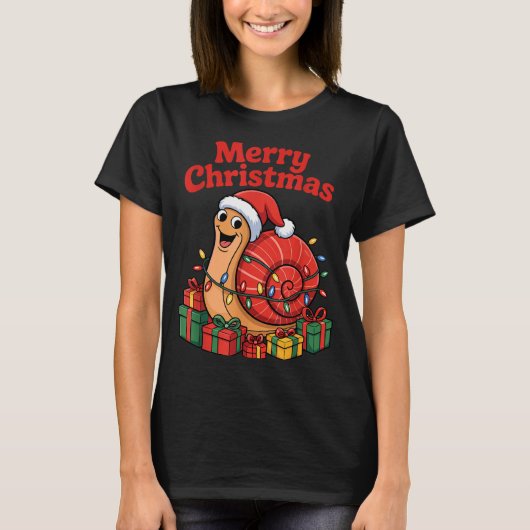 Funny Snail Santa Hat Animals Lovers Ugly Christma Tシャツ (正面)