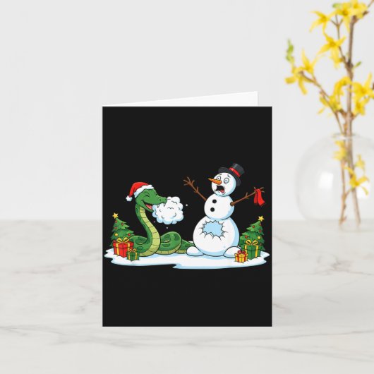 Funny Snake Snowman Christmas Tree Xmas Womens Men カード (黄色い花)