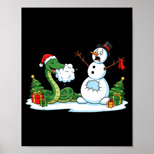 Funny Snake Snowman Christmas Tree Xmas Womens Men ポスター (正面)