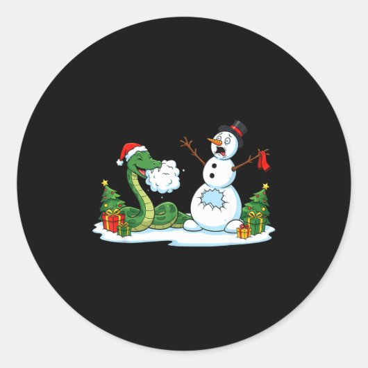 Funny Snake Snowman Christmas Tree Xmas Womens Men ラウンドシール (正面)