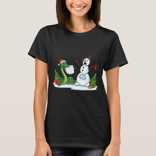 Funny Snake Snowman Christmas Tree Xmas Womens Men Tシャツ (正面)