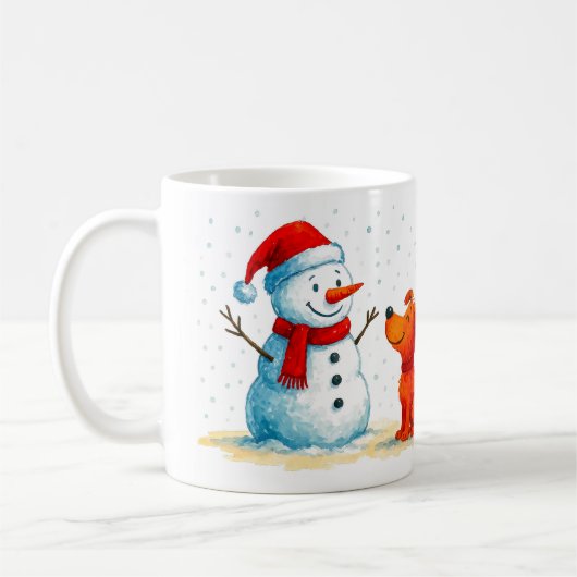 Funny Snowman and Dog Winter コーヒーマグカップ (左)
