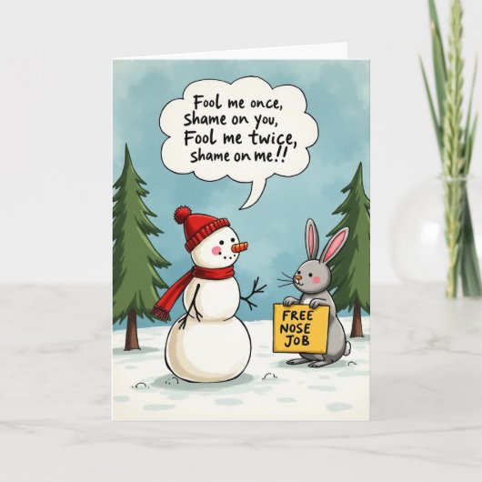 Funny Snowman Bunny Free Nose Job Christmas Card カード (正面)