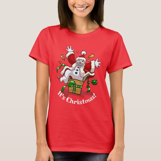 Funny Snowman It's Christmas! Big Surprise Cartoon Tシャツ (正面)