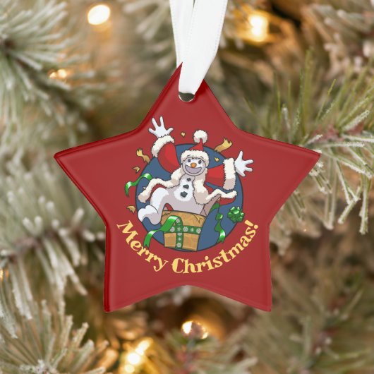 Funny Snowman Merry Christmas Surprise Cartoon オーナメント (ツリー)