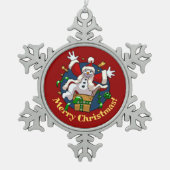 Funny Snowman Merry Christmas Surprise Cartoon スノーフレークピューターオーナメント (正面)