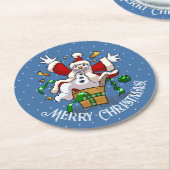 Funny Snowman Merry Christmas Surprise Cartoon ラウンドペーパーコースター (アングル)